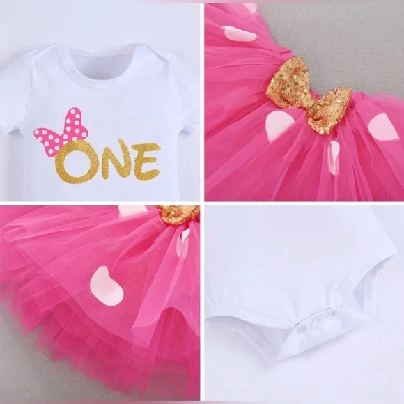 Baby Girls 1st Birthday Outfit Polka Dots ONE Romper Tutu Skirt. - Picture 5 of 8